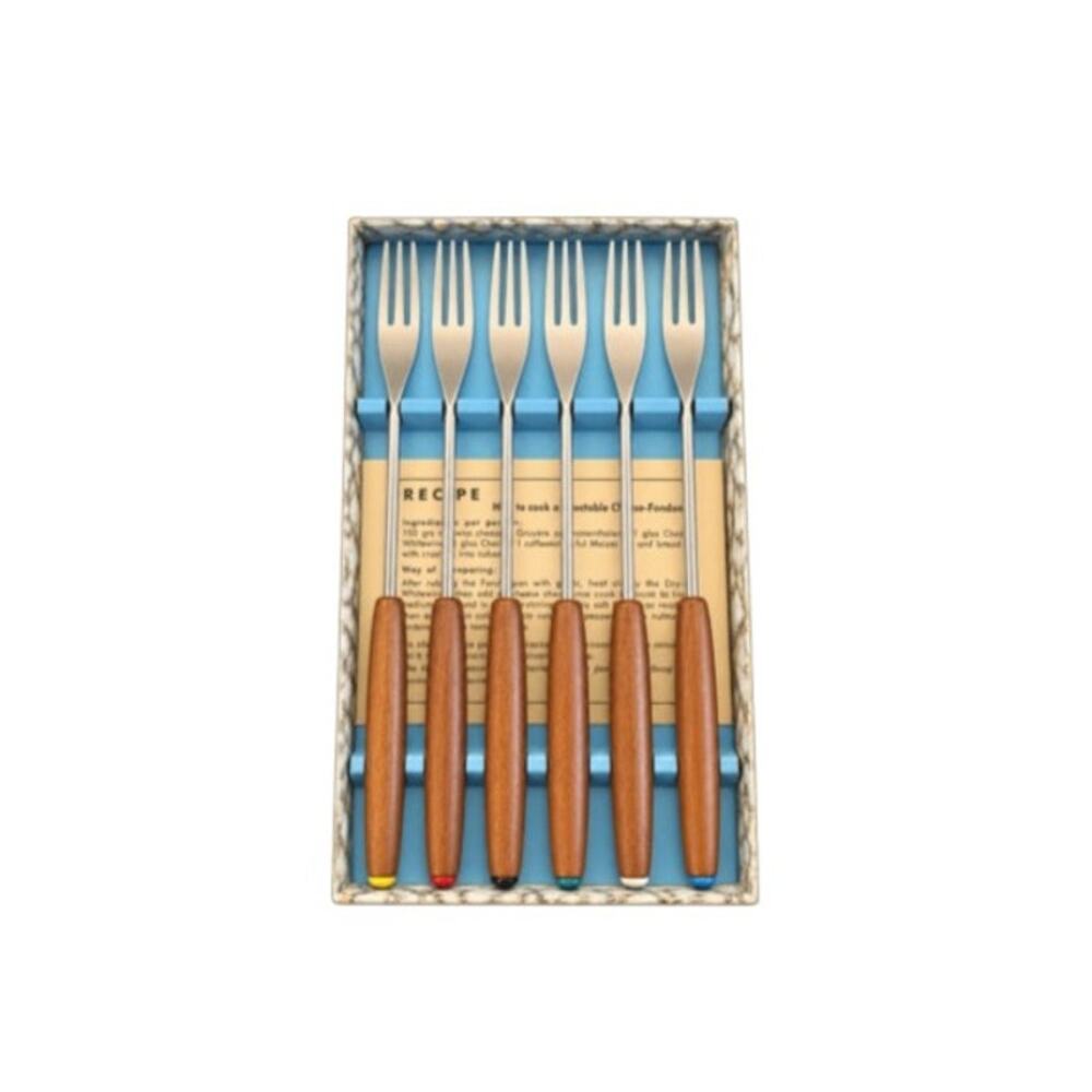 Vintage NOS Color Coded Fondue Forks Set of 6 Wood Handles